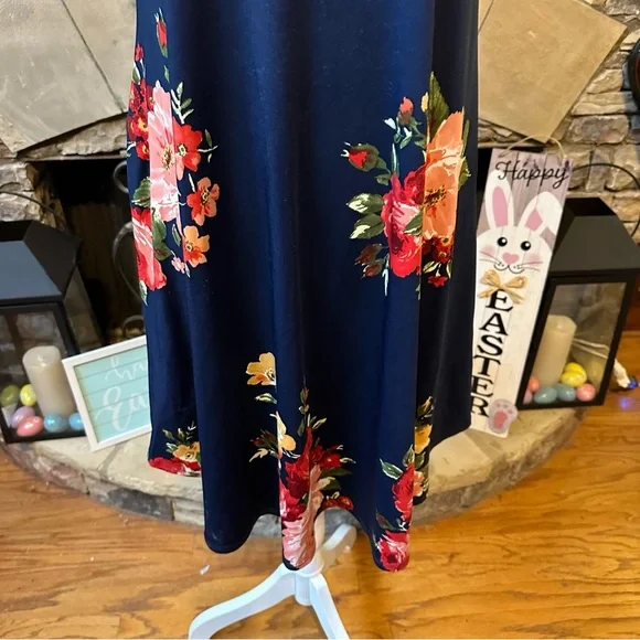 NWOT Flamingo Urban Navy Blue Floral Print Midi Dress Size Medium - Picture 3 of 8